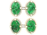 Art Deco 18ct Gold, Jade & White Enamel Oval Cufflinks