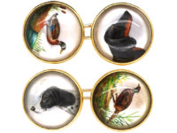 French 18ct Gold Hunting Dogs, Pheasant & Duck Rock Crystal Intaglio Cufflinks
