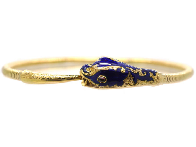 19th Century 14ct Gold & Blue Enamel Snake Necklace