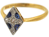 Art Deco Sapphire & Diamond, Diamond Shaped Ring