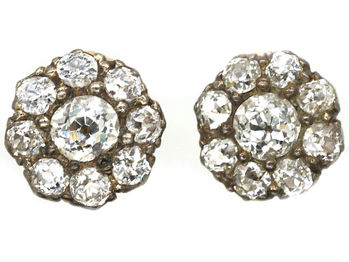 Edwardian Diamond Cluster Earrings (893M) The Antique Jewellery Company