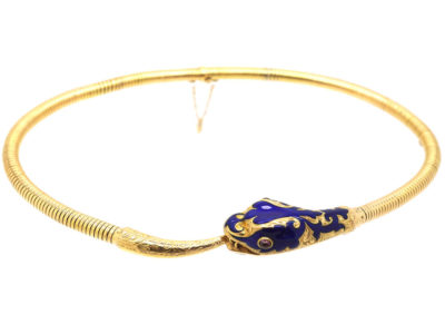 19th Century 14ct Gold & Blue Enamel Snake Necklace