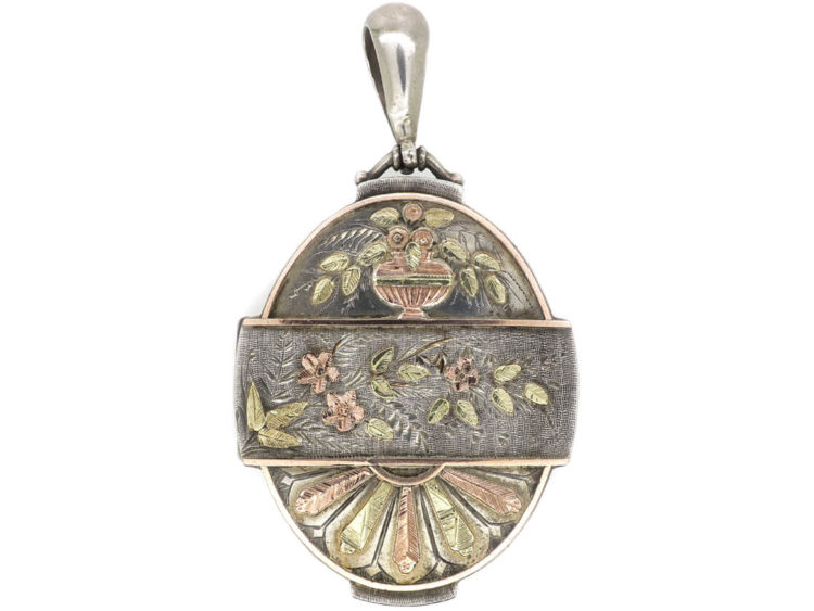 Victorian Silver & Two Colour Gold Overlay Flowers Locket