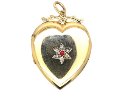 Edwardian 9ct Back & Front Heart Shaped Locket with Star Motif