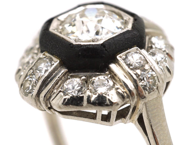 Art Deco Platinum, Diamond & Vulcanite Ring