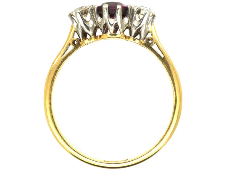Art Deco 18ct Gold, Ruby & Diamond Three Stone Ring