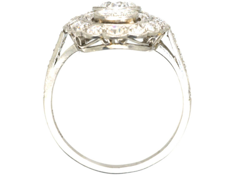 Art Deco Platinum Large Oval Diamond Cluster Ring