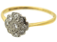 Art Deco 18ct Gold & Platinum, Diamond Criss Cross Design Cluster Ring