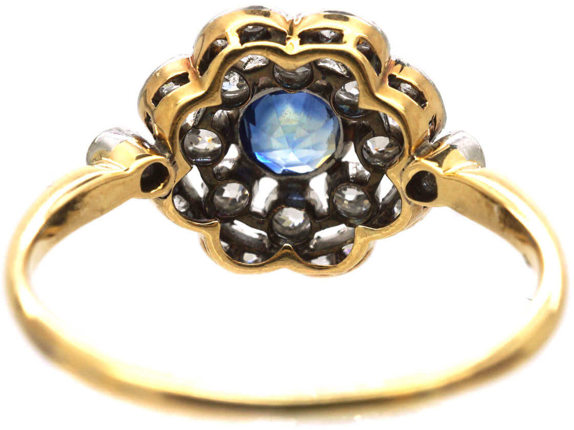 Edwardian 18ct Gold & Platinum, Sapphire & Diamond Cluster Ring (292/O ...