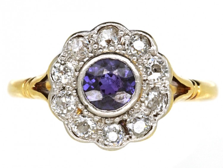 Edwardian Amethyst & Diamond Cluster Ring