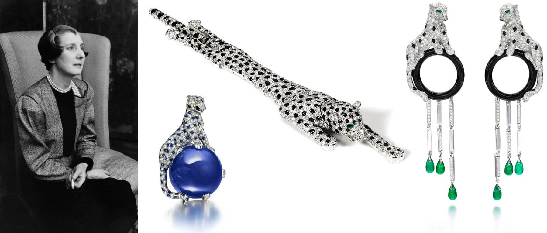 Jeanne Toussaint and some of her iconic panther designs for Cartier