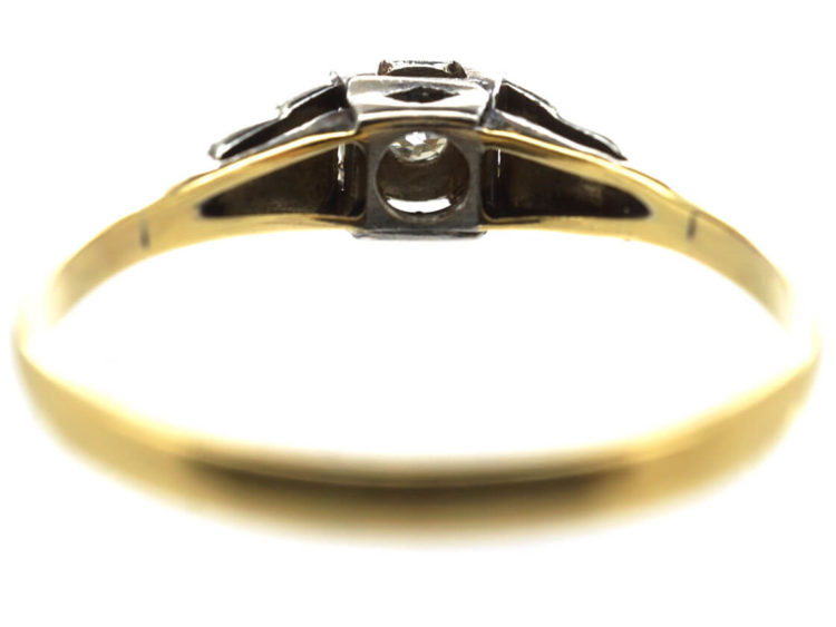 Art Deco 18ct Gold & Platinum Solitaire Diamond Ring with Stepped Shoulders