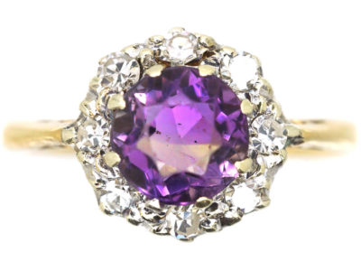 18ct Gold, Amethyst & Diamond Cluster Ring