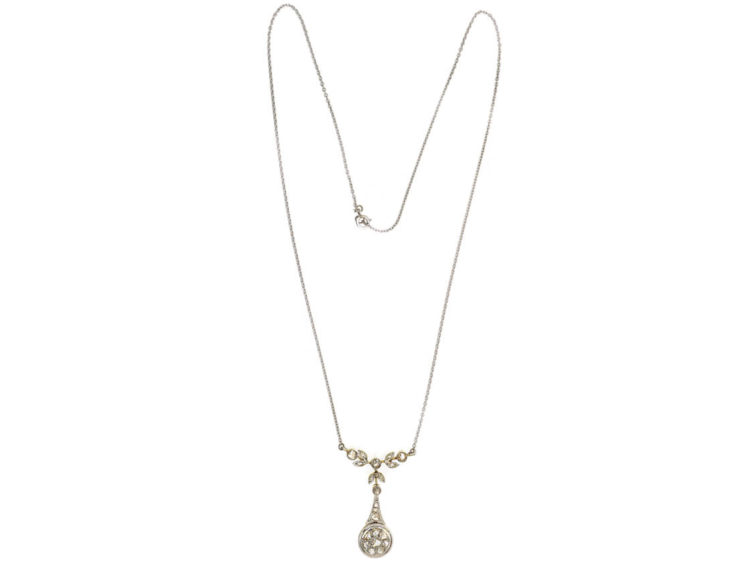 Edwardian 15ct Gold & Platinum Rose Diamond Pendant on Chain