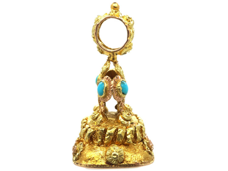 Regency Two Colour Gold Seal set with Turquoise for Forget Me Not