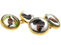 French 18ct Gold Hunting Dogs, Pheasant & Duck Rock Crystal Intaglio Cufflinks