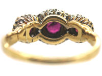 Edwardian 18ct Gold, Ruby & Diamond Triple Cluster Ring
