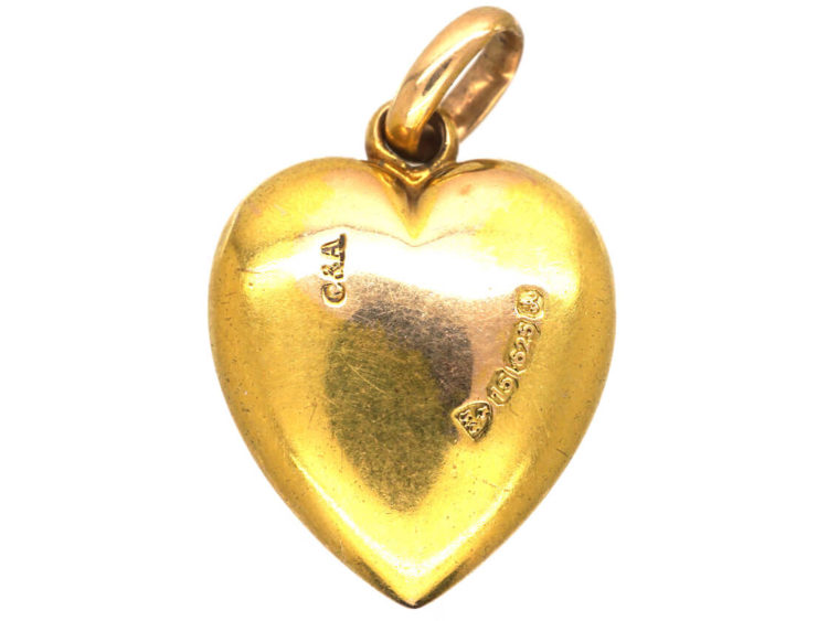 Edwardian 15ct Gold Rose Diamond & Opal Heart Shaped Pendant