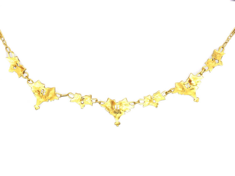 Belgian 18ct Gold Art Nouveau Necklace with Ivy Leaf Motif