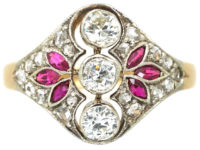Art Deco 14ct Gold & Platinum, Ruby & Diamond Ring