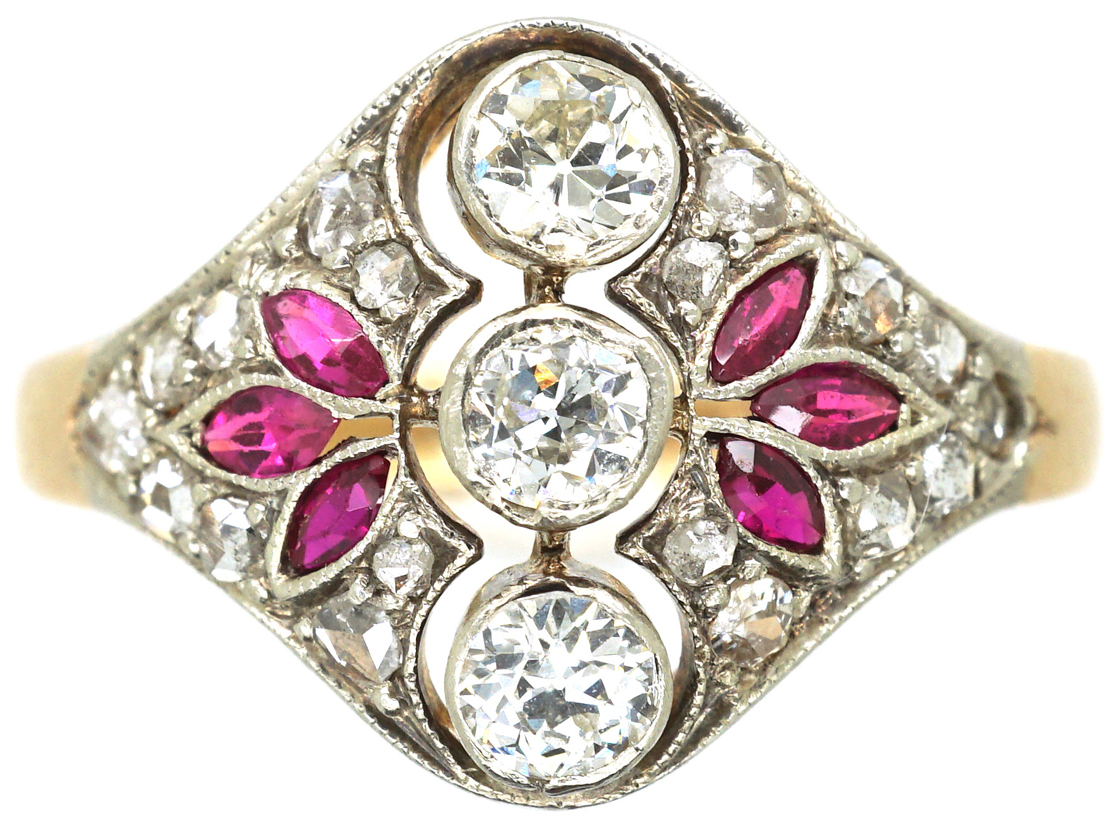 Art Deco 14ct Gold & Platinum, Ruby & Diamond Ring (865M) | The Antique ...