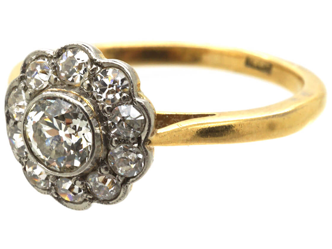 Edwardian 18ct Gold & Platinum, Diamond Daisy Cluster Ring (890M) | The ...