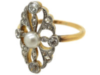 Edwardian 14ct Gold & Platinum, Pearl & Diamond Ring