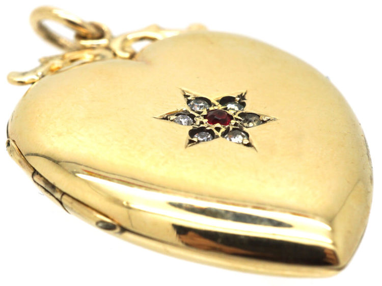 Edwardian 9ct Back & Front Heart Shaped Locket with Star Motif