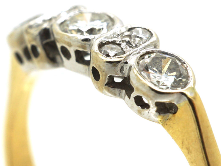 18ct Gold & Diamond Three Stone Ring with Small Diamonds In Between