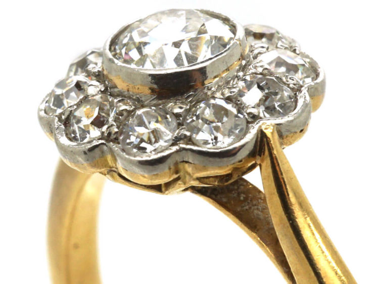 Edwardian 18ct Gold & Platinum, Diamond Daisy Cluster Ring