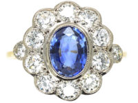 Art Deco 18ct White & Yellow Gold, Sapphire & Diamond Oval Cluster Ring
