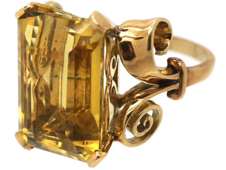 Retro 18ct Gold & Large Rectangular Citrine Ring
