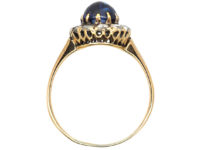Edwardian 14ct Gold, Cabochon Sapphire & Rose Diamond Oval Cluster Ring