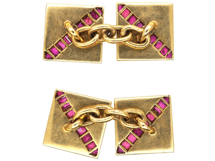 18ct Gold & Ruby Square Cufflinks