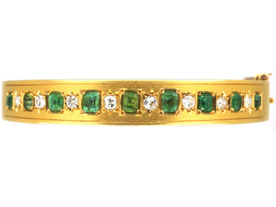 Victorian 18ct Gold Emerald & Diamond Bangle