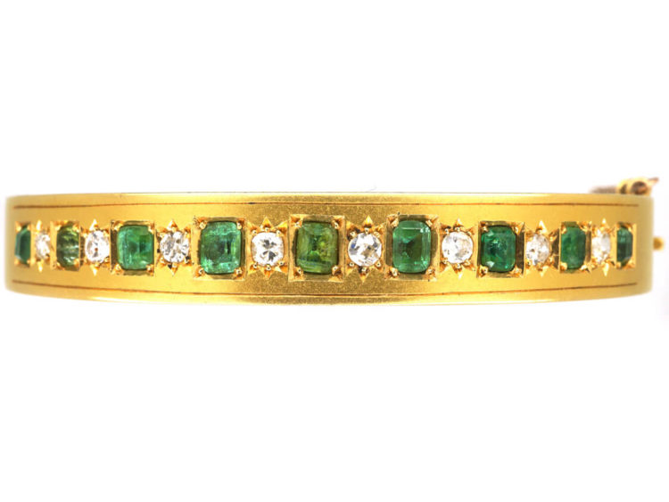 Victorian 18ct Gold Emerald & Diamond Bangle