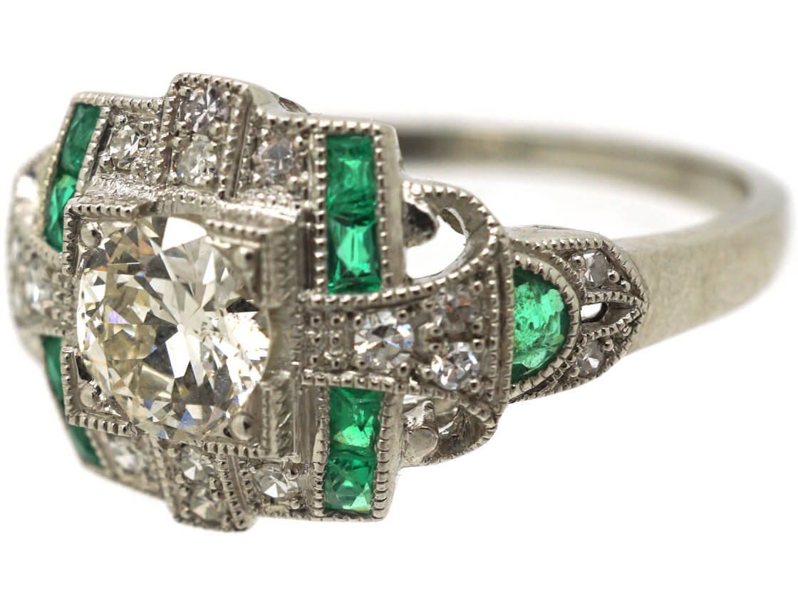 Art Deco 18ct White Gold Emerald & Diamond Ring (995M) | The Antique ...