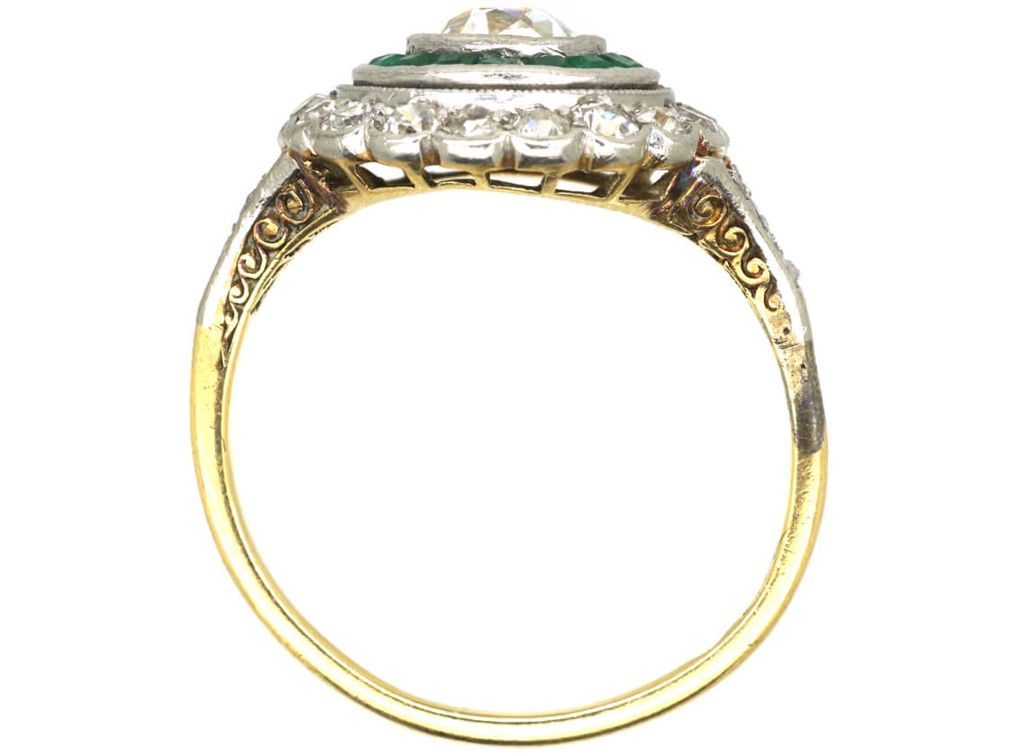Art Deco 14ct Gold & Platinum, Diamond & Emerald Target Ring (949M ...