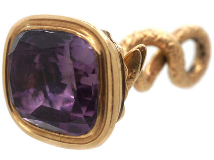 Georgian 15ct Gold Cased Snake Seal with Plain Amethyst Base