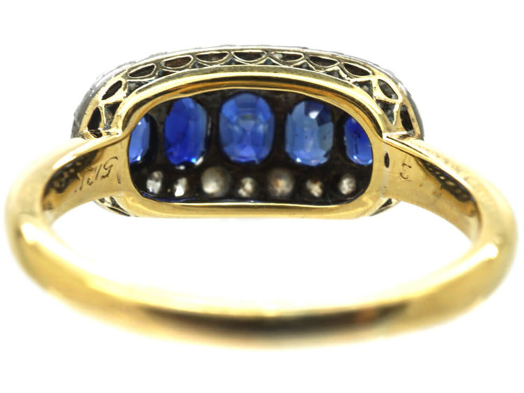 Victorian 18ct Gold Five Stone Sapphire & Diamond Ring