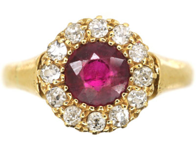 Edwardian 18ct Gold, Ruby & Diamond Cluster Ring