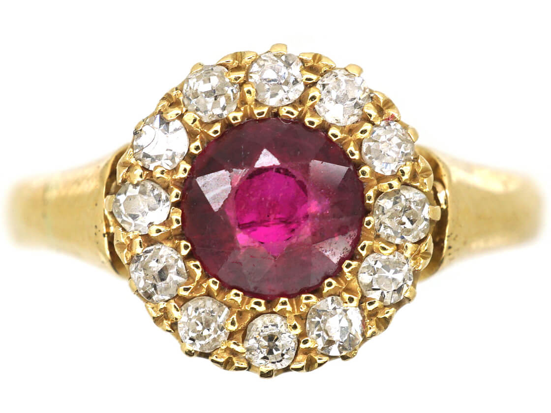 Edwardian 18ct Gold, Ruby & Diamond Cluster Ring (989M) | The Antique ...