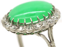 Art Deco Platinum,Jade & Diamond Oval Cluster Ring