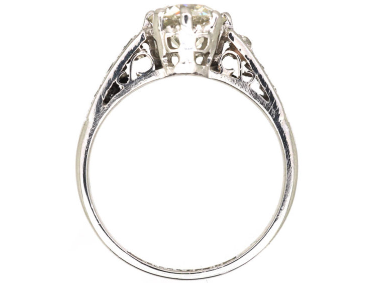 Art Deco Diamond Solitaire Ring with Diamond Set Shoulders