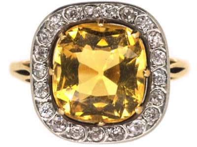 Art Deco 18ct Gold & Platinum, Citrine & Diamond Ring