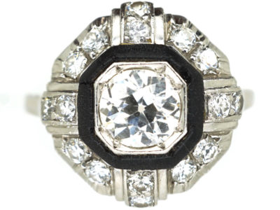 Art Deco Platinum, Diamond & Vulcanite Ring