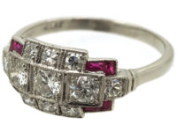 Art Deco Platinum, Ruby & Diamond Geometric Design Ring