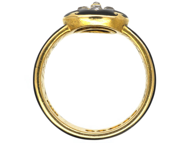 Victorian 18ct Gold, Diamond & Black Enamel Mourning Ring