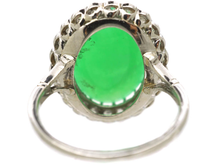 Art Deco Platinum,Jade & Diamond Oval Cluster Ring