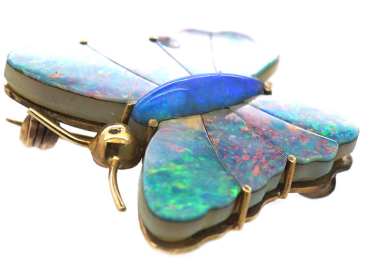 Edwardian 9ct Gold & Opal Doublet Butterfly Brooch
